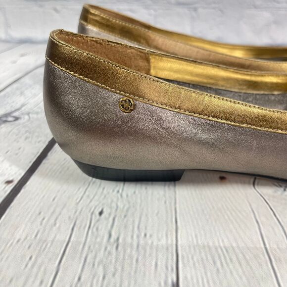 Vintage 90’s Loafers Womens 9.5 Silver Gold Leather Bow Flat Comfort Shoes Party - Picture 11 of 13